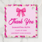 Wildflower Hot Pink Gingham Bow Graduation Party フェイバータグ (裏面)