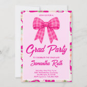 Wildflower Hot Pink Gingham Bow Graduation Party 招待状 (正面)