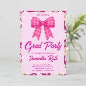 Wildflower Hot Pink Gingham Bow Graduation Party 招待状 (スタンド正面)