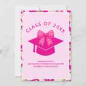 Wildflower Hot Pink Gingham Bow Graduation Party 招待状 (裏面)