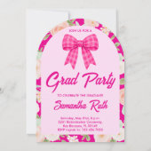 Wildflower Hot Pink Gingham Bow Photo Graduation 招待状 (裏面)