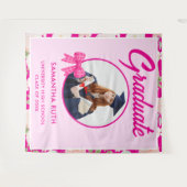 Wildflower HotPink Gingham Bow Photo Grad Backdrop タペストリー (正面(横))