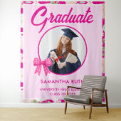 Wildflower HotPink Gingham Bow Photo Grad Backdrop タペストリー (インサイチュ)