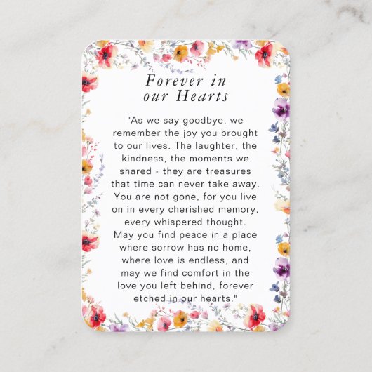 Wildflower "In Loving Memory" Photo Memorial 名刺 (裏面)