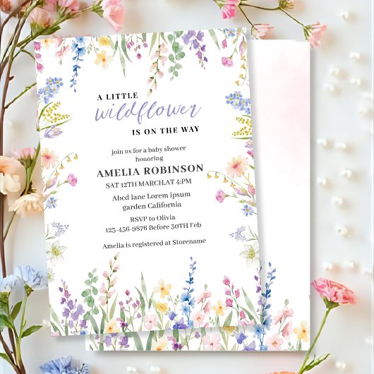 Wildflower Is On The Way Pastel Floral Baby shower 招待状