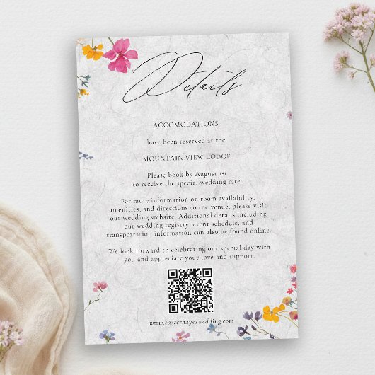 Wildflower Ivory Elegant QR Code Wedding Details エンクロージャーカード