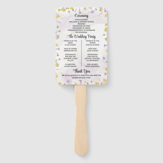 Wildflower Lavender and Yellow Wedding program ハンドファン (裏面)