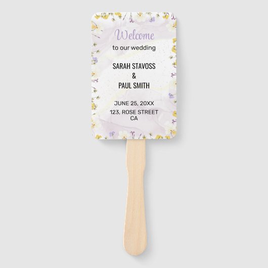 Wildflower Lavender and Yellow Wedding program ハンドファン (正面)
