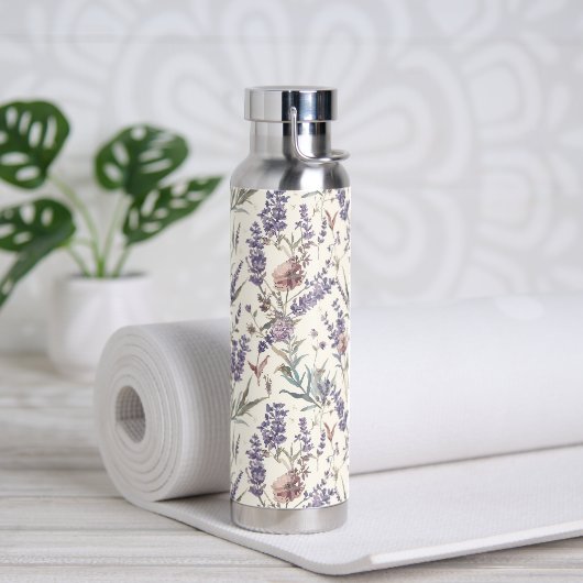 Wildflower Lavender Boho Botanical Floral ウォーターボトル (ヨガ (回転後))