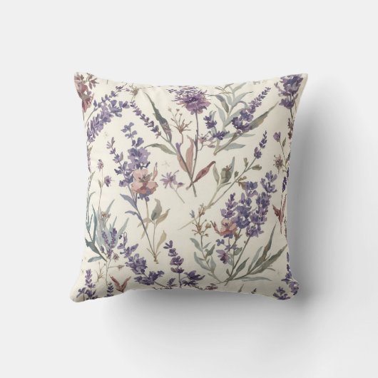 Wildflower Lavender Boho Botanical Floral クッション (裏面)