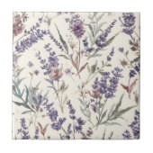 Wildflower Lavender Boho Botanical Floral タイル (正面)