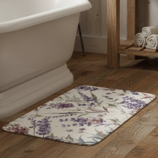 Wildflower Lavender Boho Botanical Floral バスマット