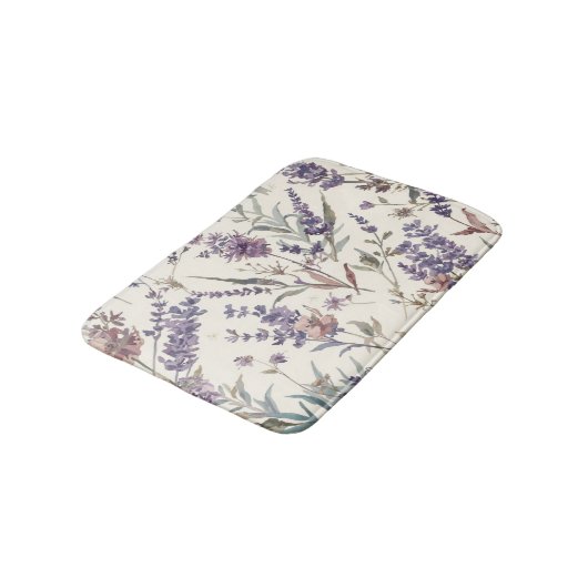 Wildflower Lavender Boho Botanical Floral バスマット (アングル)