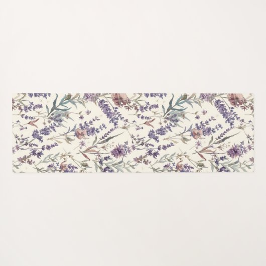 Wildflower Lavender Boho Botanical Floral ヨガマット (裏面(横))