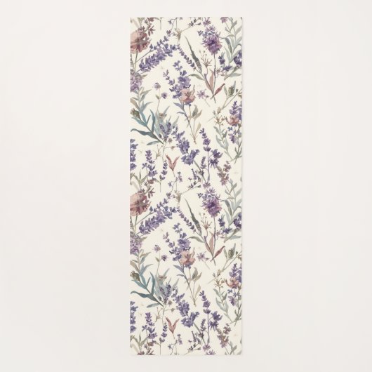 Wildflower Lavender Boho Botanical Floral ヨガマット (裏面)