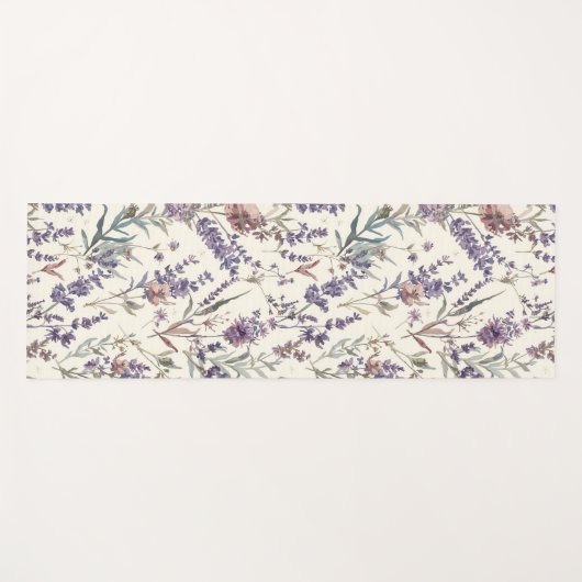 Wildflower Lavender Boho Botanical Floral ヨガマット (正面(横))