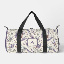 Wildflower Lavender Boho Botanical Floral Monogram ダッフルバッグ