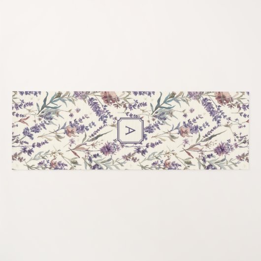 Wildflower Lavender Boho Botanical Floral Monogram ヨガマット (正面(横))