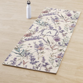 Wildflower Lavender Boho Botanical Floral Monogram ヨガマット