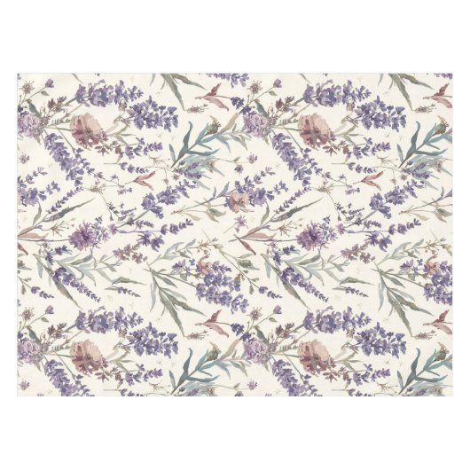 Wildflower Lavender Boho Botanical Floral Pattern テーブルクロス (正面(横))