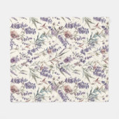 Wildflower Lavender Boho Botanical Floral Pattern フリースブランケット (正面(横))