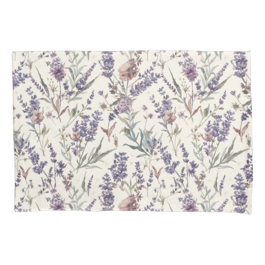 Wildflower Lavender Boho Botanical Floral Pattern 枕カバー (正面)