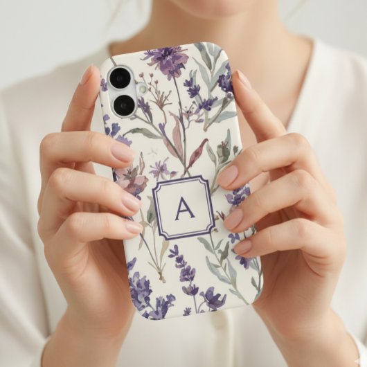 Wildflower Lavender Watercolor Monogram  iPhone 16ケース