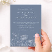 Wildflower Line Art Periwinkle Wedding  招待状