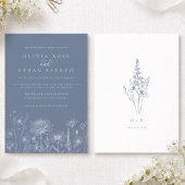 Wildflower Line Art Periwinkle Wedding  招待状