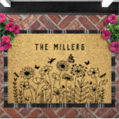Wildflower Line Art Personalized Welcome Custom ドアマット