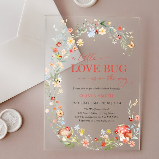 Wildflower Love Bug Baby Shower アクリル招待状