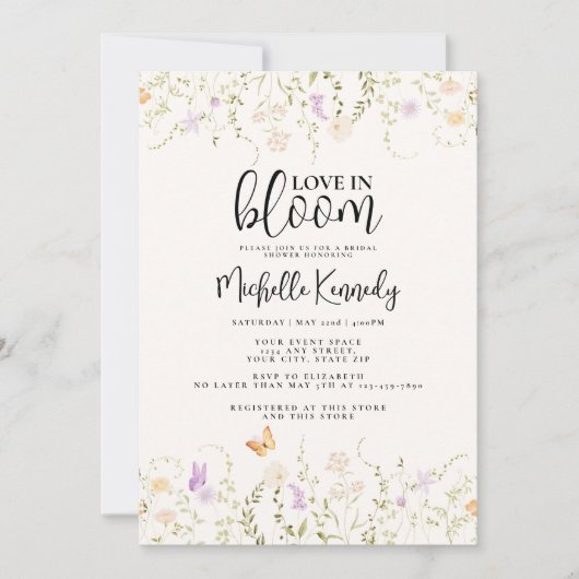 Wildflower Love In Bloom Bridal Shower  招待状 (正面)