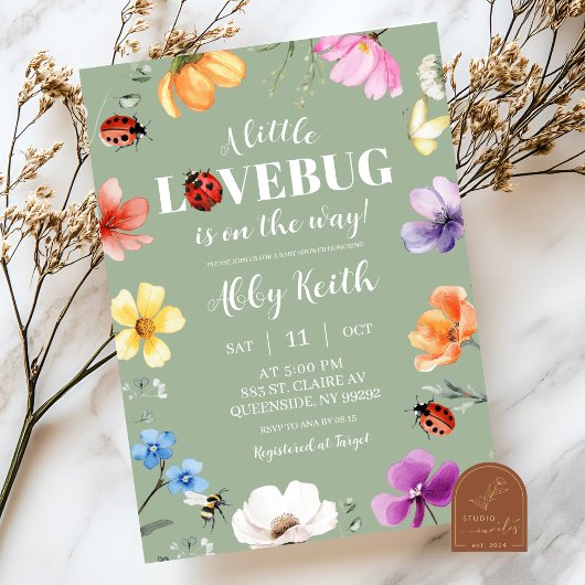 Wildflower Lovebug Baby Shower Invitation 招待状