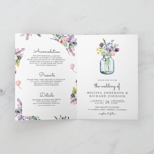 Wildflower Mason Jar All in One QR Code Wedding 招待状 (内部)