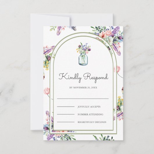 Wildflower Mason Jar Arch Wedding 出欠カード (正面)
