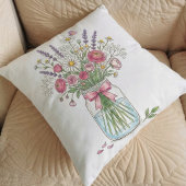 Wildflower Mason Jar Botanical Throw Pillow クッション
