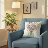 Wildflower Mason Jar Botanical Throw Pillow クッション