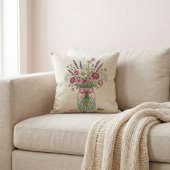 Wildflower Mason Jar Botanical Throw Pillow クッション