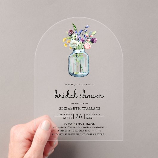 Wildflower Mason Jar Bridal Shower アクリル招待状 (インサイチュ (ポータブル))