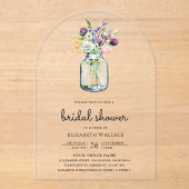 Wildflower Mason Jar Bridal Shower アクリル招待状 (正面)