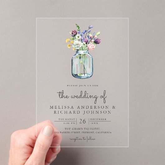 Wildflower Mason Jar Wedding アクリル招待状 (インサイチュ (ポータブル))