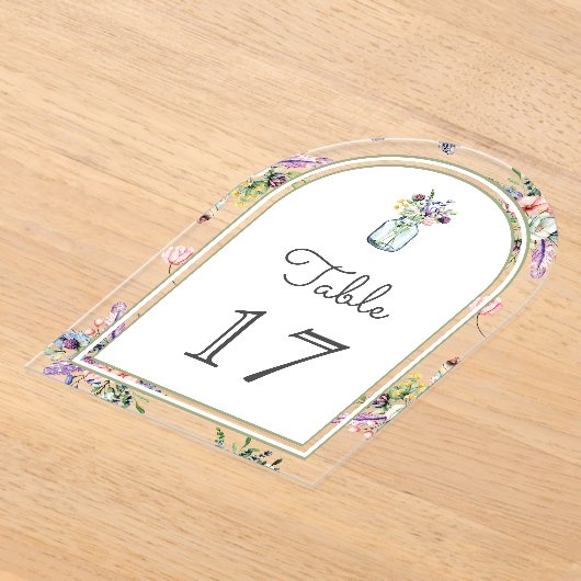 Wildflower Mason Jar Wedding Acrylic Table Number アクリル招待状 (レイダウン)