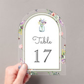 Wildflower Mason Jar Wedding Acrylic Table Number アクリル招待状 (インサイチュ (ポータブル))
