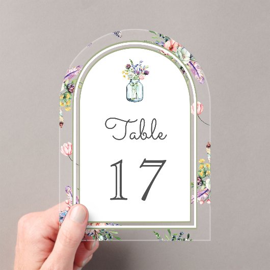 Wildflower Mason Jar Wedding Acrylic Table Number アクリル招待状 (インサイチュ (ポータブル))