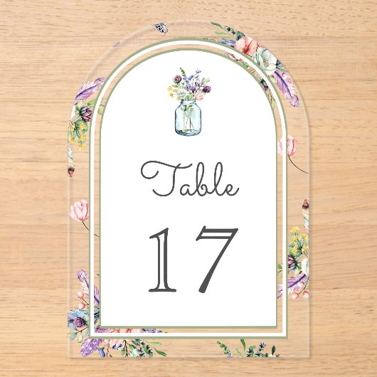 Wildflower Mason Jar Wedding Acrylic Table Number アクリル招待状 (正面)