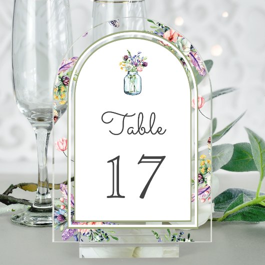 Wildflower Mason Jar Wedding Acrylic Table Number アクリル招待状