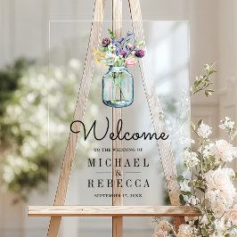 Wildflower Mason Jar Wedding Welcome アクリルサイン