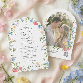 Wildflower Meadow Arch Photo Wedding 招待状