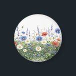 Wildflower meadow botanical garden flowers マグネット<br><div class="desc">Natural wildflower meadow with delicate botanical blossoms. A colorful mix of meadow flowers and daisies creates a lively spring nature scene inspired by blooming fields.</div>