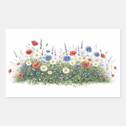 Wildflower meadow botanical garden flowers 長方形シール (正面)